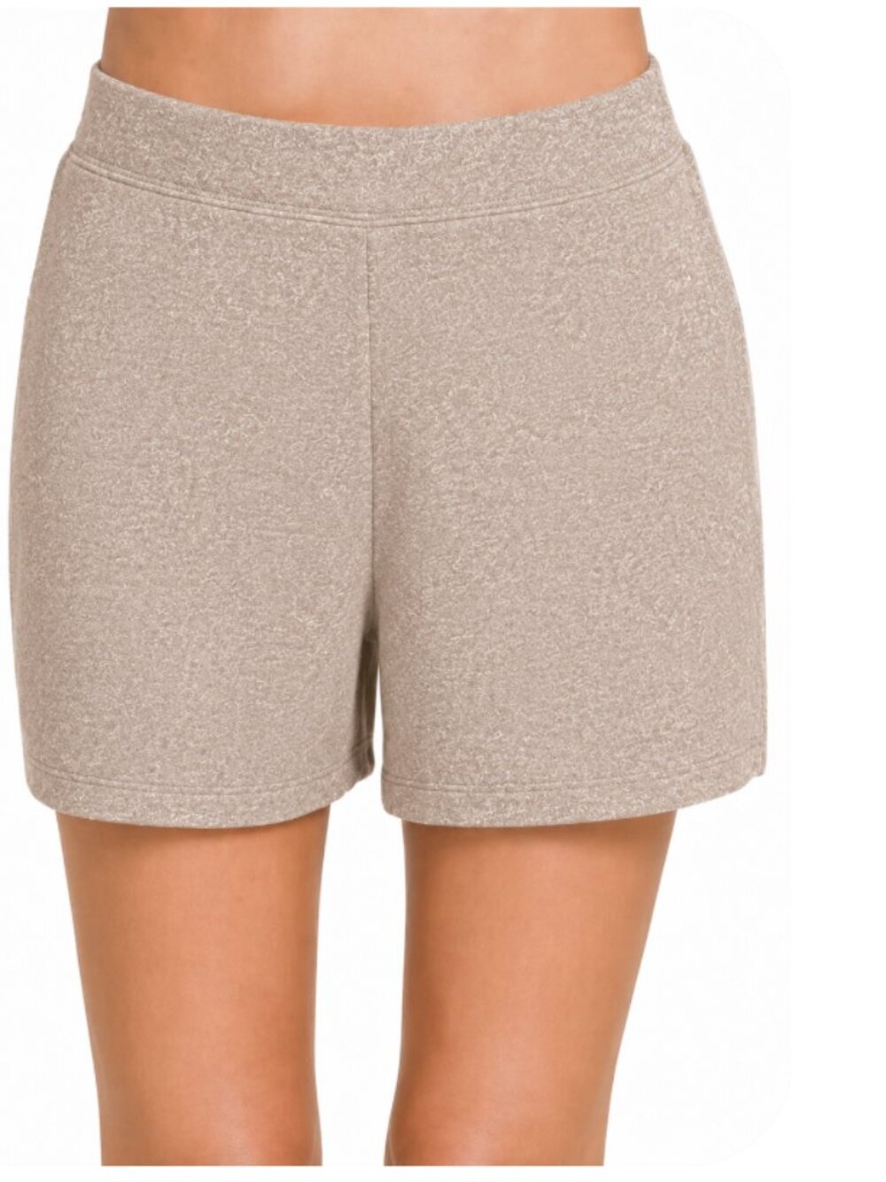 Zenana Soft ASH MOCHA Melange Hacci‎ Elastic Waisted Shorts Size Large NEW